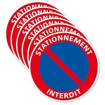 Lot 6 d’autocollants stationnement interdit – Papier rond adhésif (France)