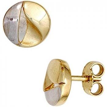 Ohrstecker Rund 333 Gold Gelbgold Bicolor Mattiert