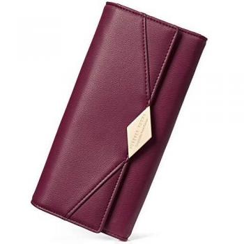 CLUCI Clutch Geldbörse für Frauen aus weichem Leder, Langformat, 16-wein Rot