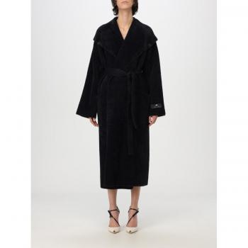 Elisabetta Franchi Cappotto con Cintura e Pelliccia Taglia 40 Nero