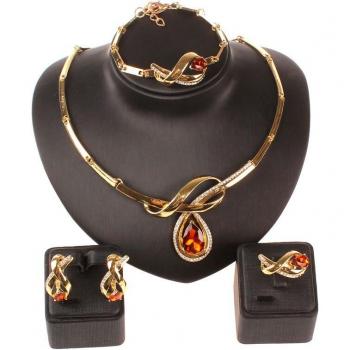Gold Color African Beads Jewelry Set with Clear Austrian Crystal for Women