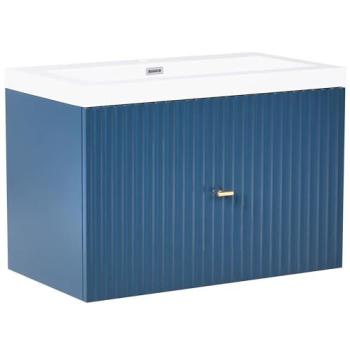 Belianni LAGO Dark Blue Basin Vanity, 80 cm, Wall‑Mounted – Gold Handle