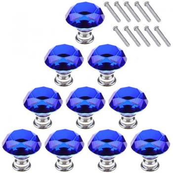 10Pcs Blue Crystal Knobs for Cabinets and Drawers