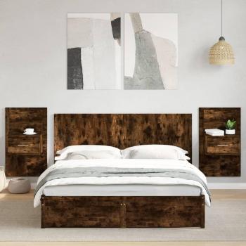 Smoked Oak Bed Headboard with Cabinets 160 cm vidaXL
