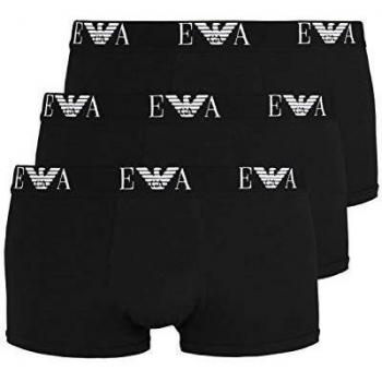 Emporio Armani Men's 3-Pack Monogram Logo Boxer Briefs in Black Cotton