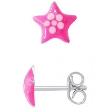 Léa & Arthur : Bijou enfant – Boucles d’oreilles en argent 925, motif Étoile de Mer Rose, émail rose