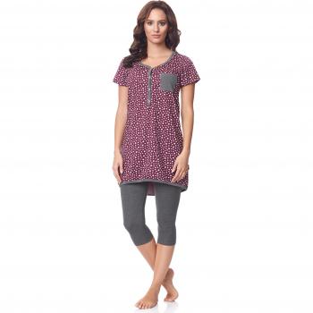Be Mammy Pigiama a Manica Corta Funzione Allattamento BE20-177 Borgogna-Stelle-Grigio