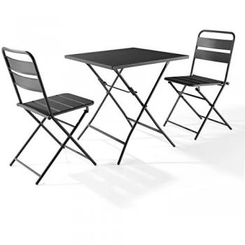 Ensemble table de jardin pliante et 2 chaises en acier gris