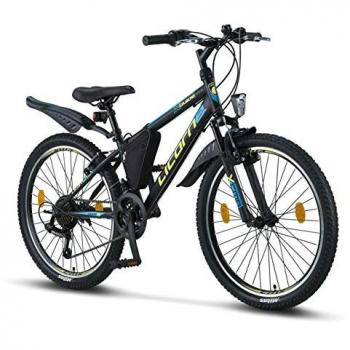 Bicycle VTT Licorne 24 Quadruple Couleurs (Noir/Bleu/Vert Citron) avec Fourche Suspendue Mixte