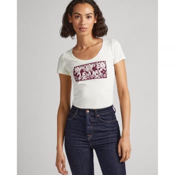 Camiseta Pepe Jeans Brandi manga corta blanco roto granate mujer