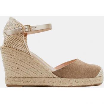 Alpargatas de cuña camel para mujer de piel vacuna
