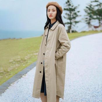 Johnature abrigo de manga larga para mujer, gabardina con botón, color sólido, cuello vuelto