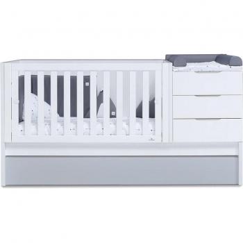 Cuna convertible Alondra Sero More con cama nido y diseño blanco/gris de 70x140 cm