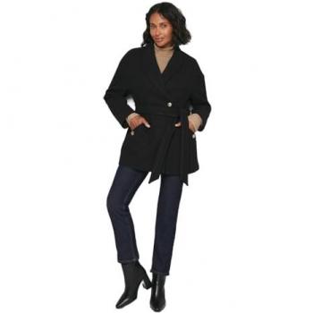 Wallis Women’s Belted Shawl Collar Coat – Black, Size 20