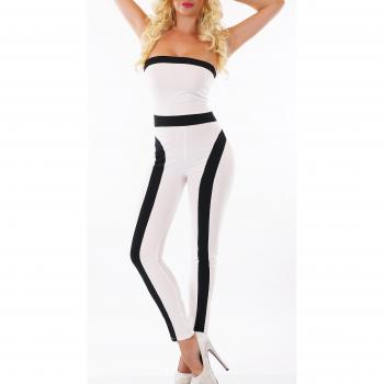 XS/S Long-Jumpsuit im Bandeau‑Look mit Zierstreifen