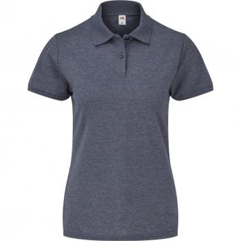 Womens's Fruit of the Loom Short Sleeve Polo Shirt, style number BC384, with a Lady-Fit design and Heather Navy color. Also available in Small size