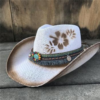 Cowgirl Straw Hat with Floral Decoration