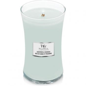Woodwick Sagewood & Seagrass candela profumata con stoppino in legno