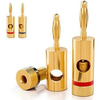 DeleyCON 4x Bananenstecker 24K vergoldet für HiFi-Anlagen