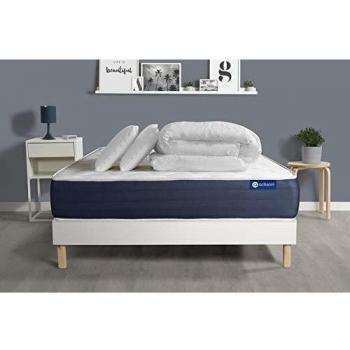Matelas Ressorts ensachés + Mémoire de Forme ACTIFLEX Sleep 140x200 + sommier KIT Blanc + 2 oreillers + Couette