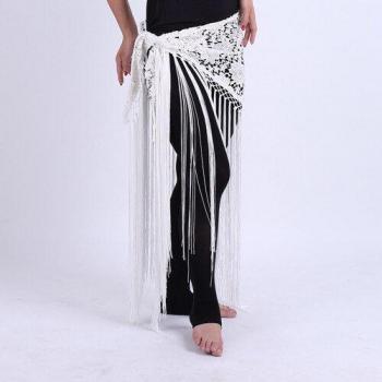 Belly Dance Hip Scarf with Long Fringe and Crochet Belt