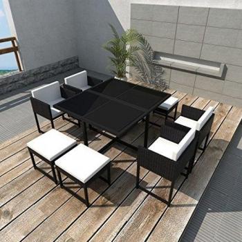 VidaXL Completo da giardino 9 pezzi con cuscini, rattan nero
