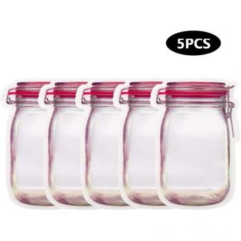 Bolsa de Alimentos Frescos con Tapa Sellada – 5 piezas reutilizables en formato Mason Jar