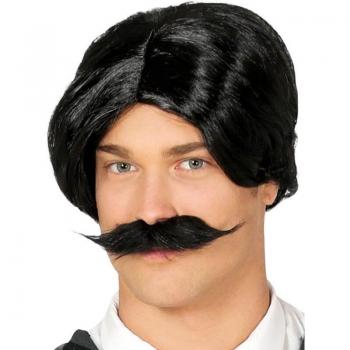 Peluca de Fiesta Años 80 Negra con Bigote
