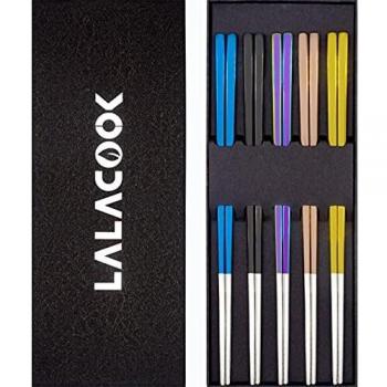 Korean‑Inspired Colorful Metal Chopsticks – 5 Pairs, 304 Stainless Steel