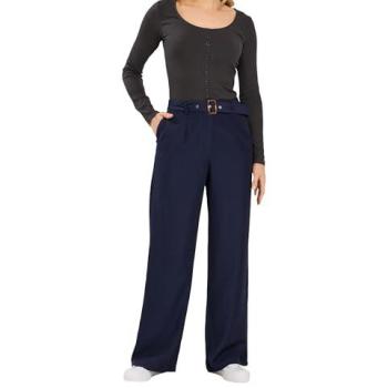 Wide‑Leg Navy Tall Pant with Belt – Long Length