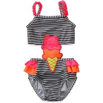 Traje de baño sin mangas para niños con estampado de helados y rayas, talla 2-7 años