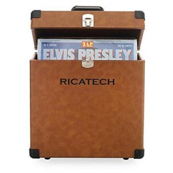 Ricatech RC0042BROWN Maleta Discos Vinilo, Almacenar hasta 30LPs Singles, Portátil, Cierre Metálico, Asa Ergonómica, Marrón