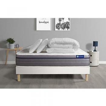 Matelas Mémoire de Forme ACTIMEMO Zen 160x200 7zones de Confort + sommier KIT Blanc + 2 oreillers + Couette
