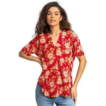 Roman Women's Floral Textured V-Neck Tunic Top