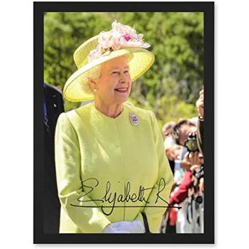 Signature Queen in Yellow (Elizabeth II) – Black Frame A4 Print