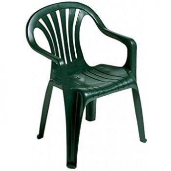 Sillón de Resina Verde Garden Life 8103V para Jardín, Fijo y Apilable con Respaldo Bajo