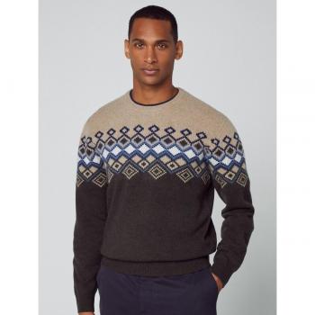 Hackett Fairisle Khaki 2XL Men’s Color‑Block Sweater