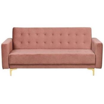 Modern Pink Velvet 3-Seater Sofa Bed