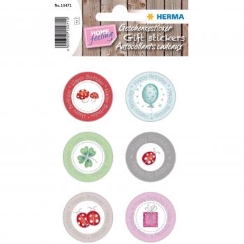 10 x HERMA Schmucketikett Home Geschenkesticker Happy Birthday
