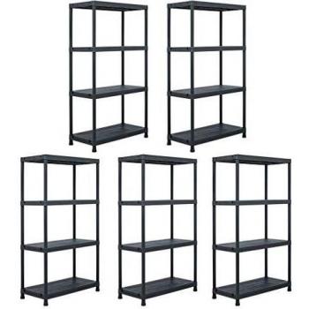 VidaXL 5-Unit Black Plastic Shelf Rack 60x30x138 cm