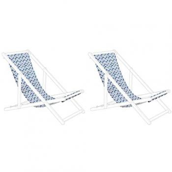 2er Set Gartenliege Bezüge Weiß/Blau aus Polyester 113 x 44 cm mit Zick Zack