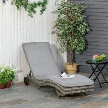 Tumbona de Ratán Gris con Respaldo Ajustable Outsunny