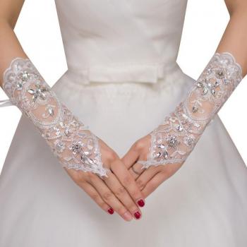 Guantes de Novia Cortos con Cinta Nupcial y Encaje