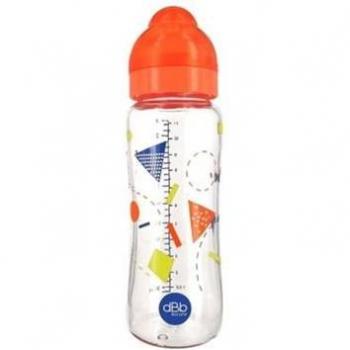 DBB Remond Lo Biberon Géométrie 330 ml Verre avec Tétine Silicone 4 Mois, Orange Translucide