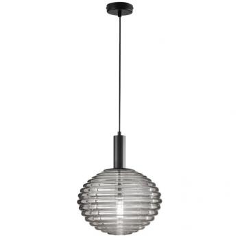 Sospensione Ripple in Metallo Nero con Diffusore in Vetro Fumè 150x32 cm