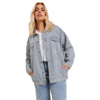 Modische Oversized Denimjacke in Blau mit Streifen, Damen Curve & Plus Size, Yours