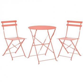 Set da Balcone 3 Pezzi in Acciaio Pieghevole Rosso Corallo con Tavolo Rotondo e Sedie Fiori