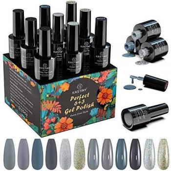 Kastiny 9‑Stück UV‑Nagellack Set – Grau‑Blau