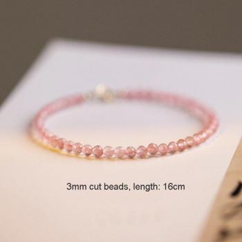 Bracelet fin en Quartz rose 3mm pour femmes, perles rondes YBR640