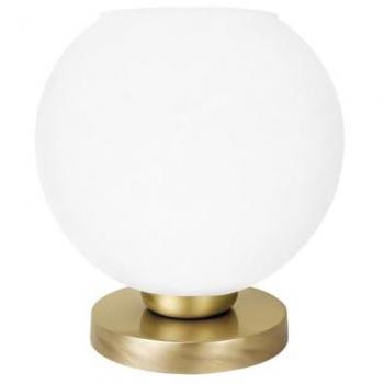 Designer Tischleuchte aus Messing und Glas, rund, d: 24 cm, 26,5 cm in Bronze hell Weiß E27